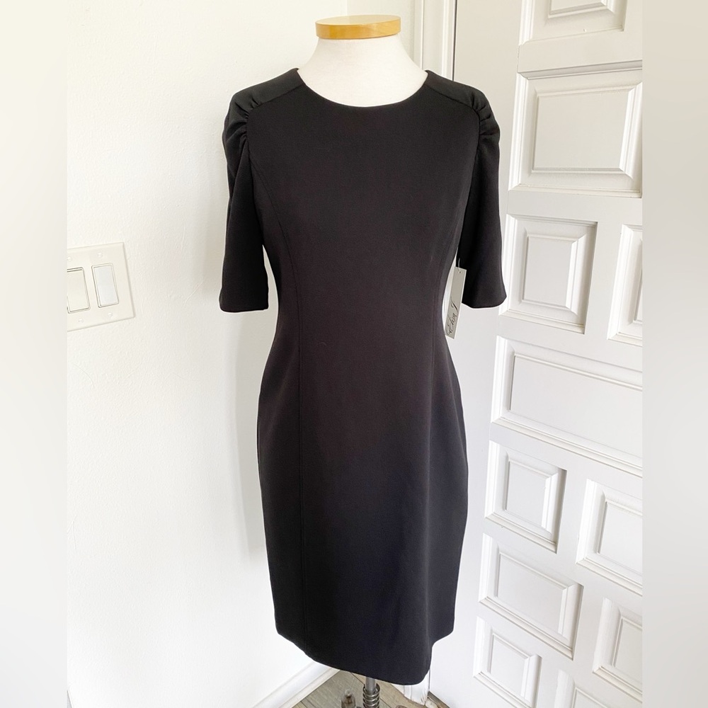 NWT Eliza J Classic Black Sheath Dress Half Sleeves Size 8